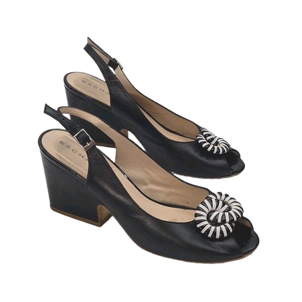 Sacha London Sandal Shoe Black Patent Leather Women Sz 10 EU 41.5 3.5" Heel Y2K